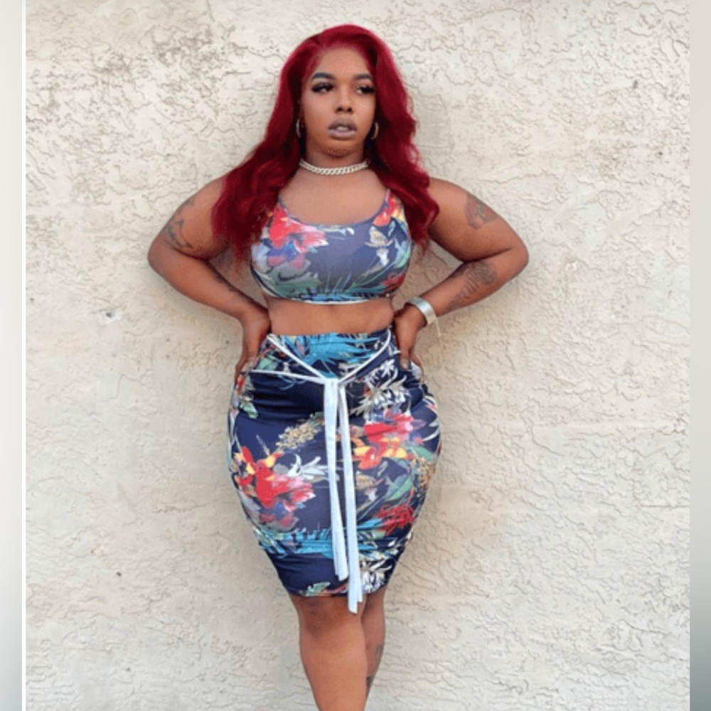 Women's 2pcs tropical crop top set